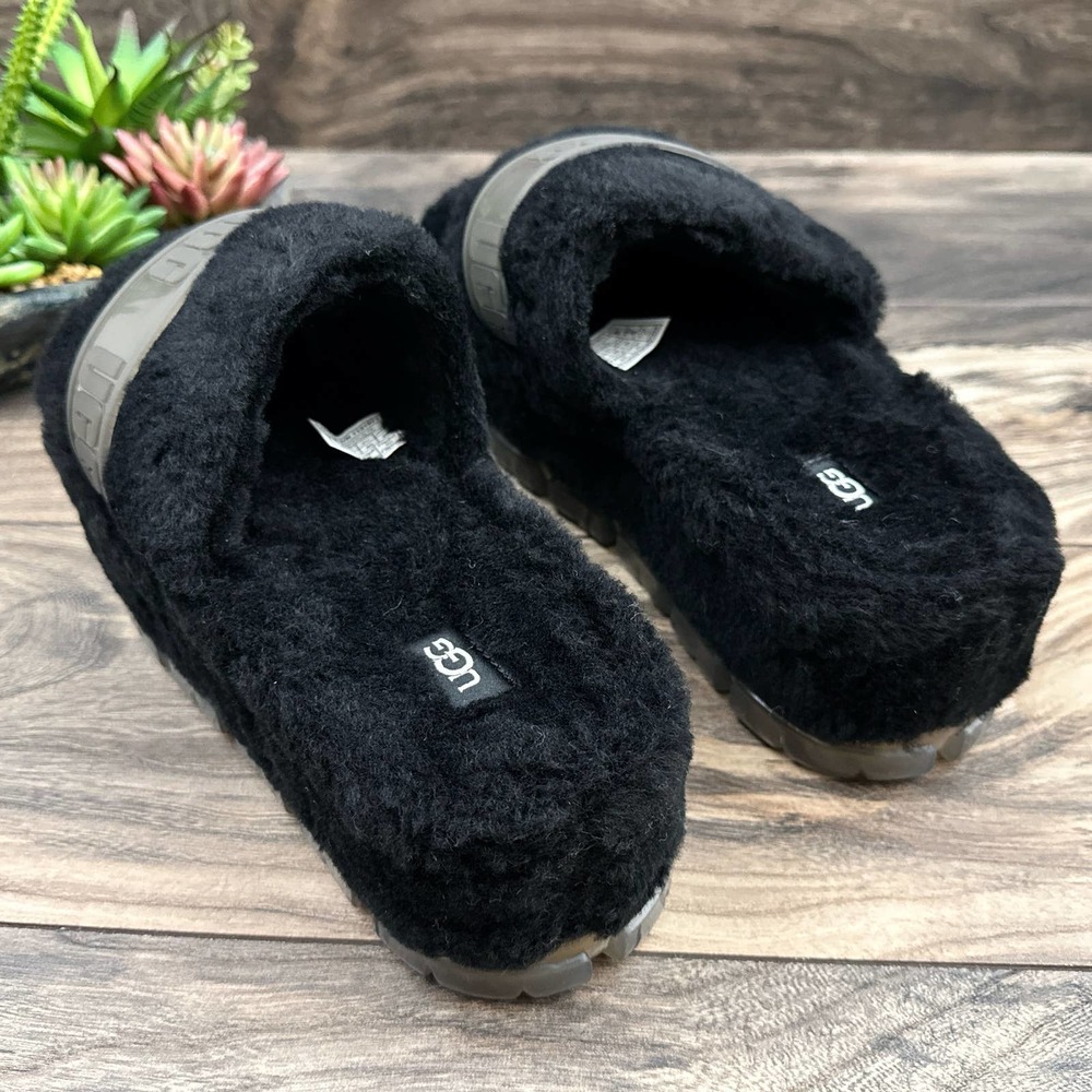 NIB UGG Australia Fluffita 9 40 Black Clear Platform Slide Slipper Sandals - Picture 7 of 12